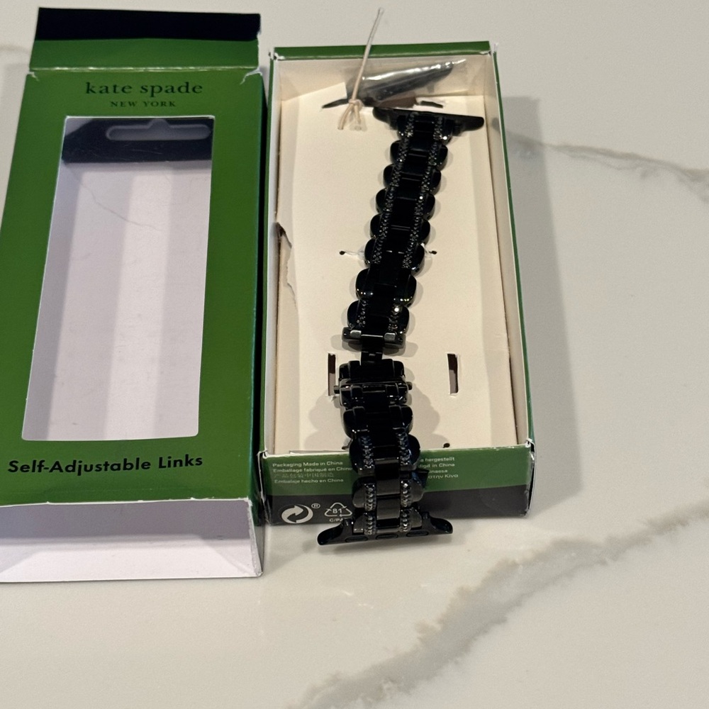 Kate Spade Glossy Black Stainless Steel Apple Watch Band fits 38-44mm
